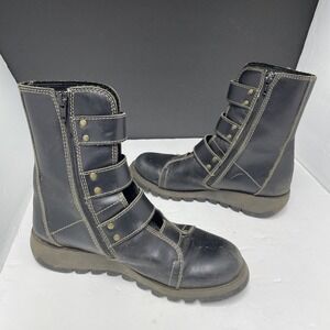 Fly London Scop110 Fly Boot Womens EU39/US8-8.5 Black Leather Buckle Ankle Side